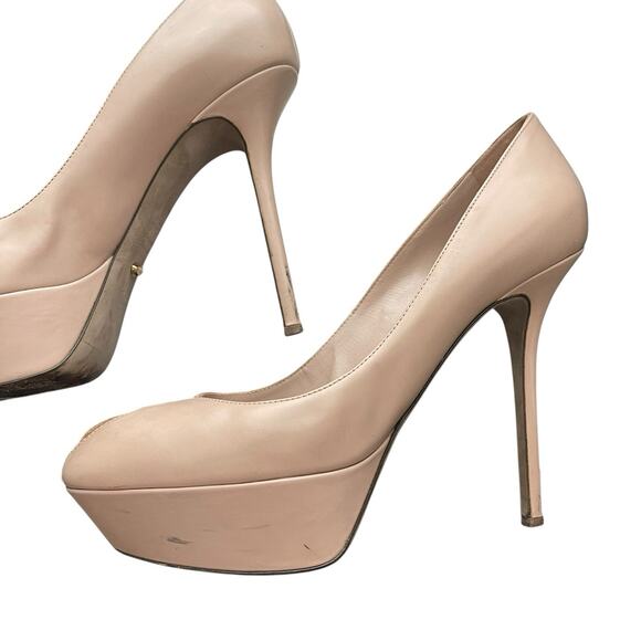 Sergio Rossi EUR 40.5 US 10.5 Peep Toe Stiletto Heels Nude Beige Platform - Picture 13 of 16